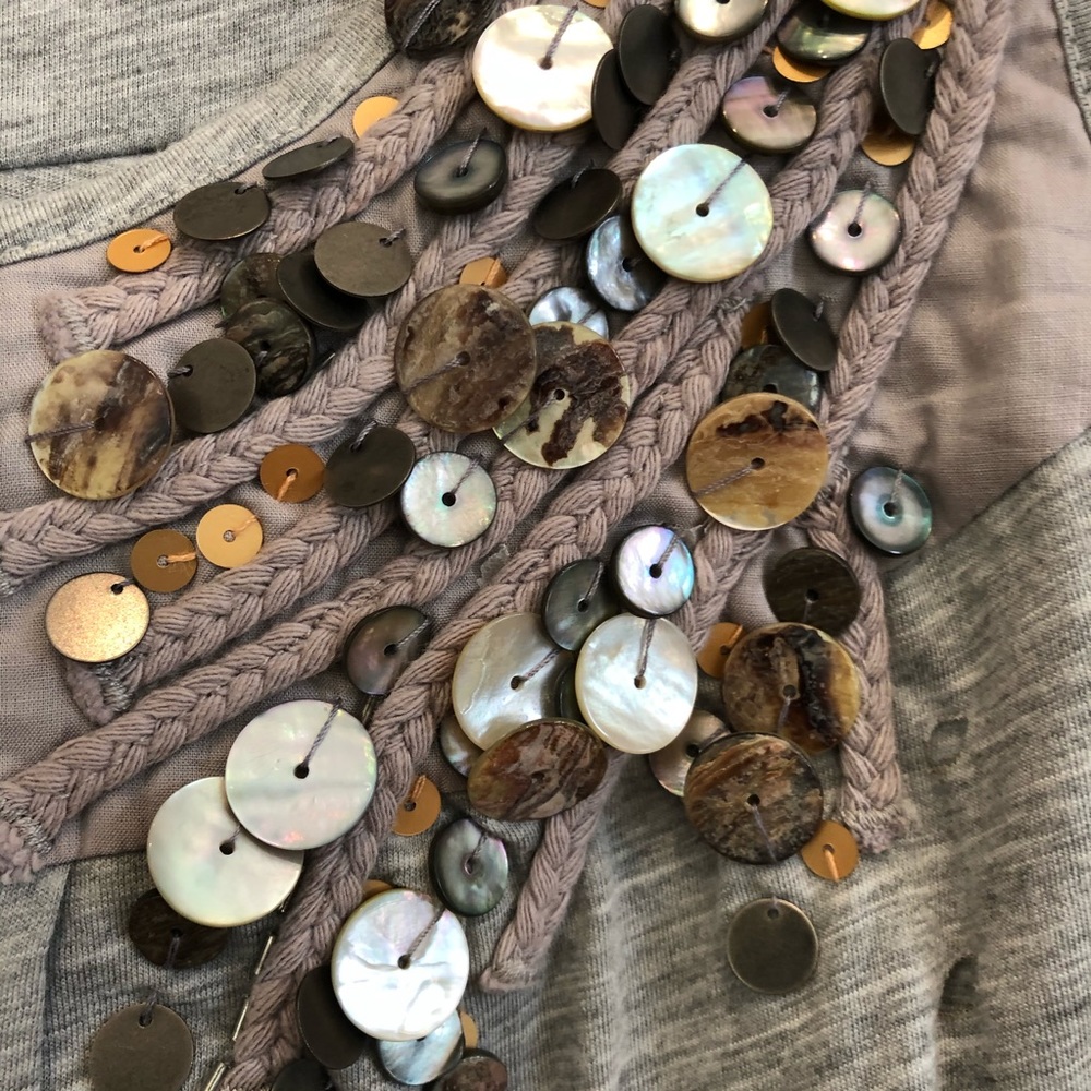 Anthropologie Deletta Gray Beaded Tank Top with Cut Outs - Picture 4 of 16